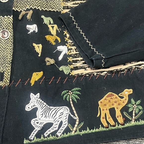 Vtg 90s Art To Wear Safari Zebra Elephant Patchwork Embroidered Denim Jacket XL - Picture 4 of 8